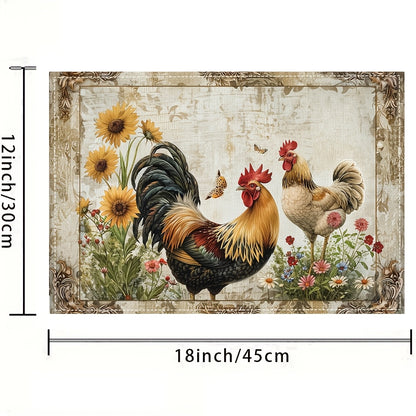 Boerderij Placemats Set – Kippen & Bloemen – Wasbaar