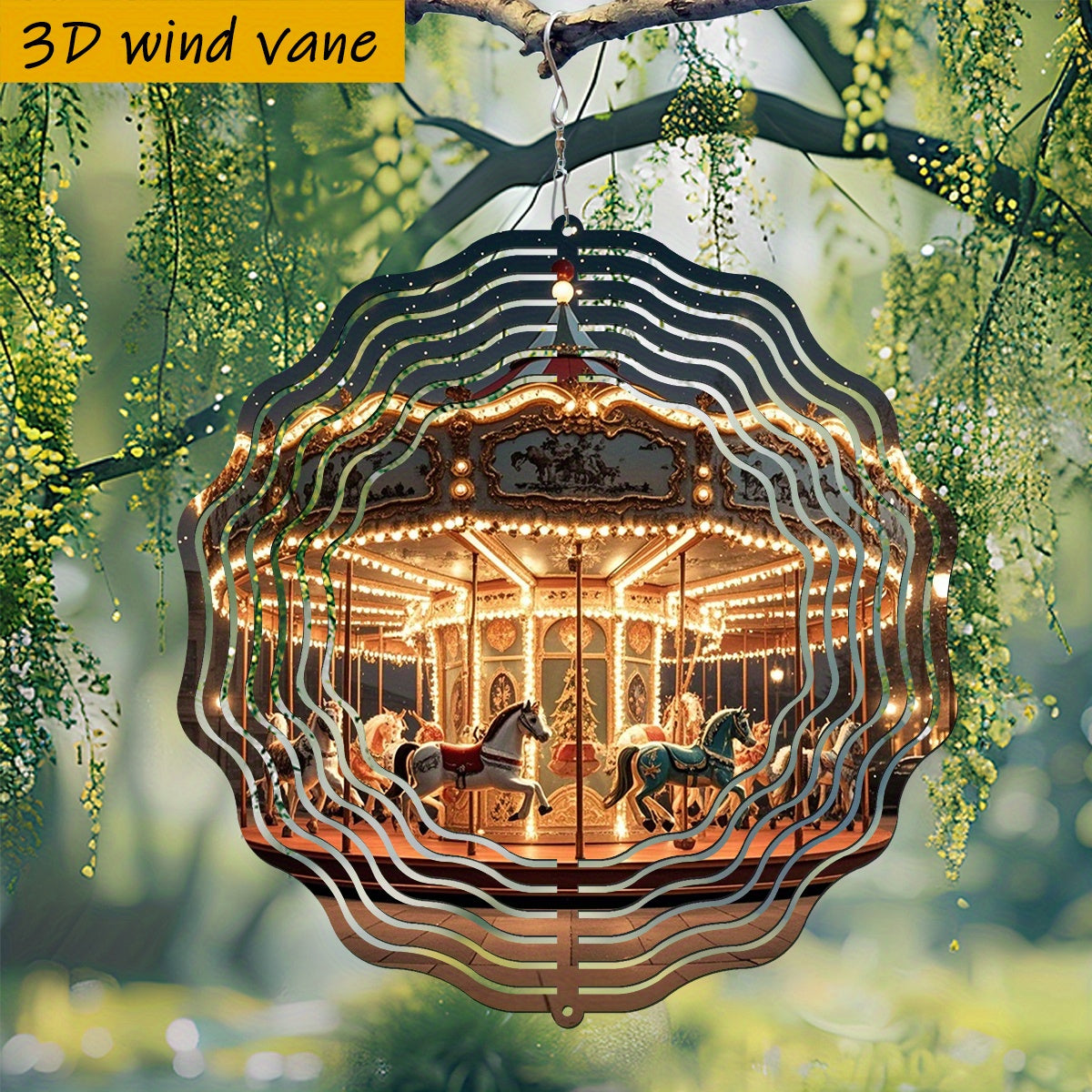 3D Roterende Carrousel Windspinner met Haak