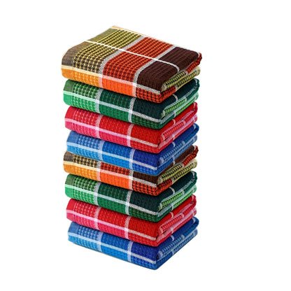 ColorGrid Wafeldoekenset – 8 Stuks Super Absorberende Katoenen Keukenhanddoeken met Geruit Patroon