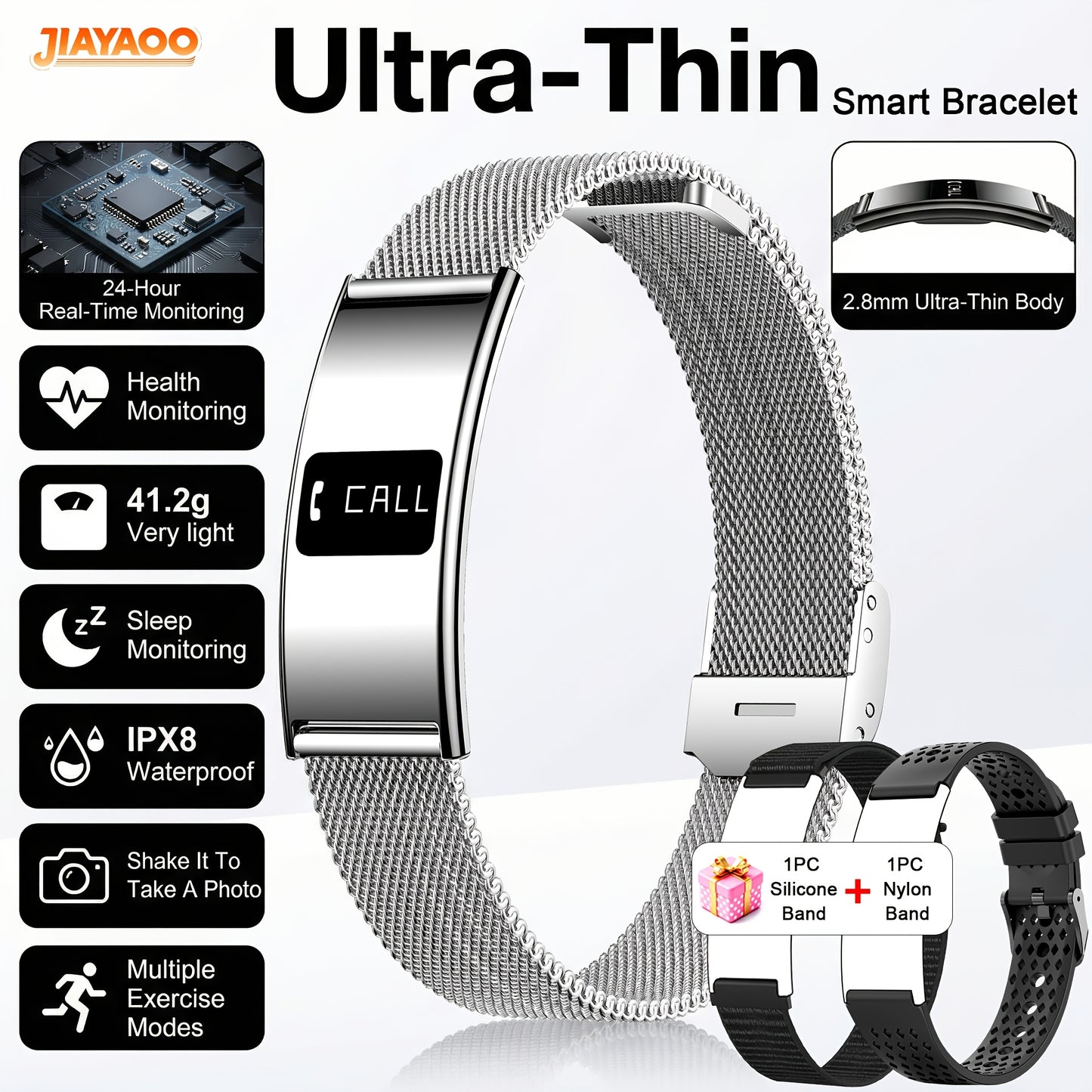 Ultradunne Smartwatch met 2,8 mm Behuizing, IPX8 Waterbestendigheid en Multifunctionele Gezondheidsfuncties