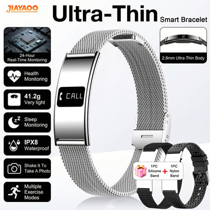 Ultradunne Smartwatch met 2,8 mm Behuizing, IPX8 Waterbestendigheid en Multifunctionele Gezondheidsfuncties