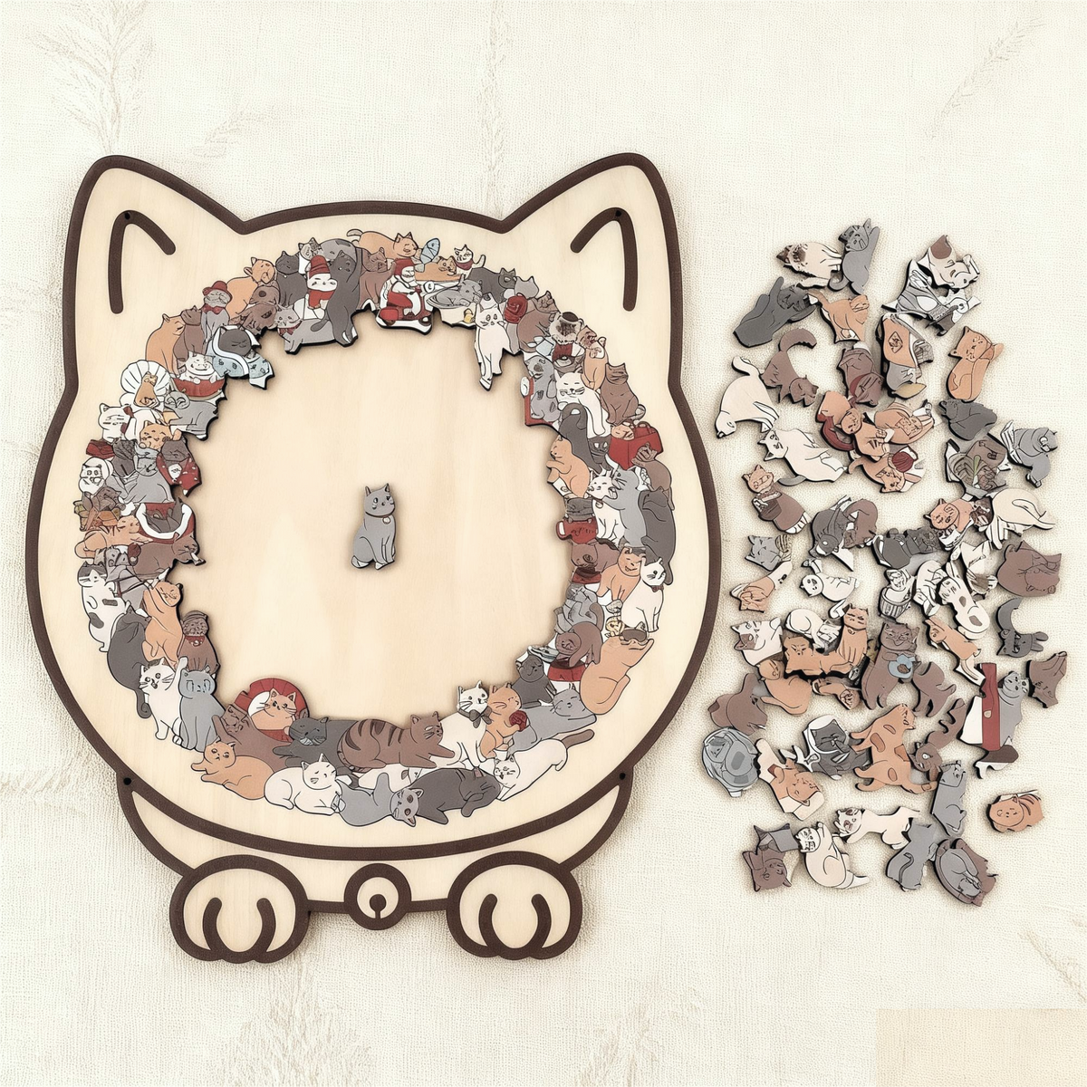 Houten Kattenpuzzel Met 135 Stukjes Voor Ontspanning En Decoratie