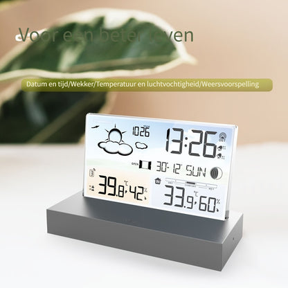Weerthermometer Klok – Transparant Glas met Kleurenscherm & Draadloze Sensor