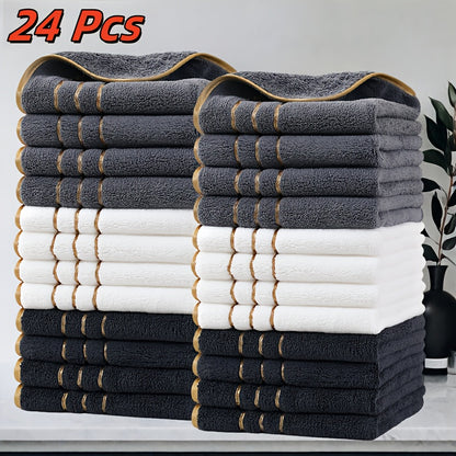 GoldStripe Microvezelset – 24 Vierkante Vintage Handdoeken met Gouden Strepen voor Badkamer en Keuken