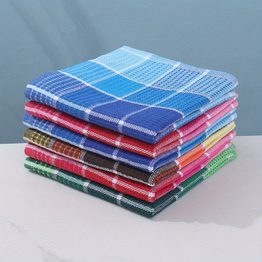 PlaidWipe Keukendoekenset – 6/12 Stuks Langwerpige Wafeldoeken van Katoenmix met Kleurrijk Ruitpatroon