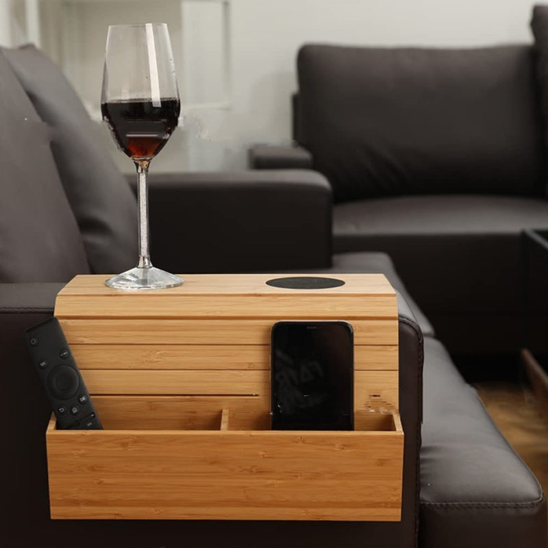 Bamboe sofa armleuning dienblad – opvouwbaar met bekerhouder, klassiek design voor dranken en snacks