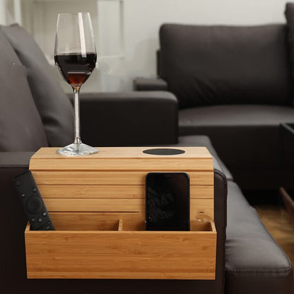 Bamboe sofa armleuning dienblad – opvouwbaar met bekerhouder, klassiek design voor dranken en snacks