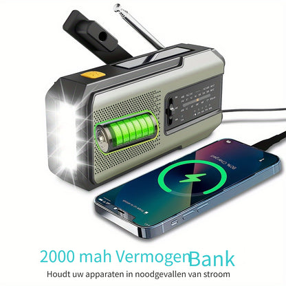 Draagbare Noodradio met Handzwengel, Zonnepaneel en LED‑Zaklamp