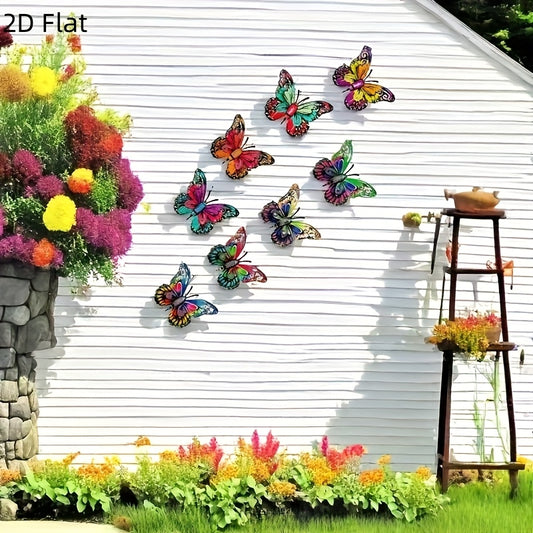 Metalen Vlinder Muurdecoratie – 2D Plat, Set van 8