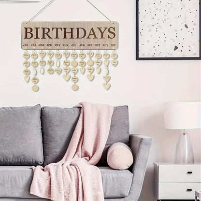 HeartDays Houten Kalenderbord – Creatieve Verjaardagsdecoratie met Hartvormige Hangers