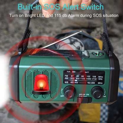 10000mAh Solar‑Aangedreven Noodradio met Handcrank voor Outdoor Survival en Noodgevallen