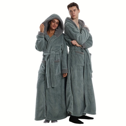 Extra Lange Unisex Badjas met Capuchon van Pluche Fleece voor Thuis en Reizen