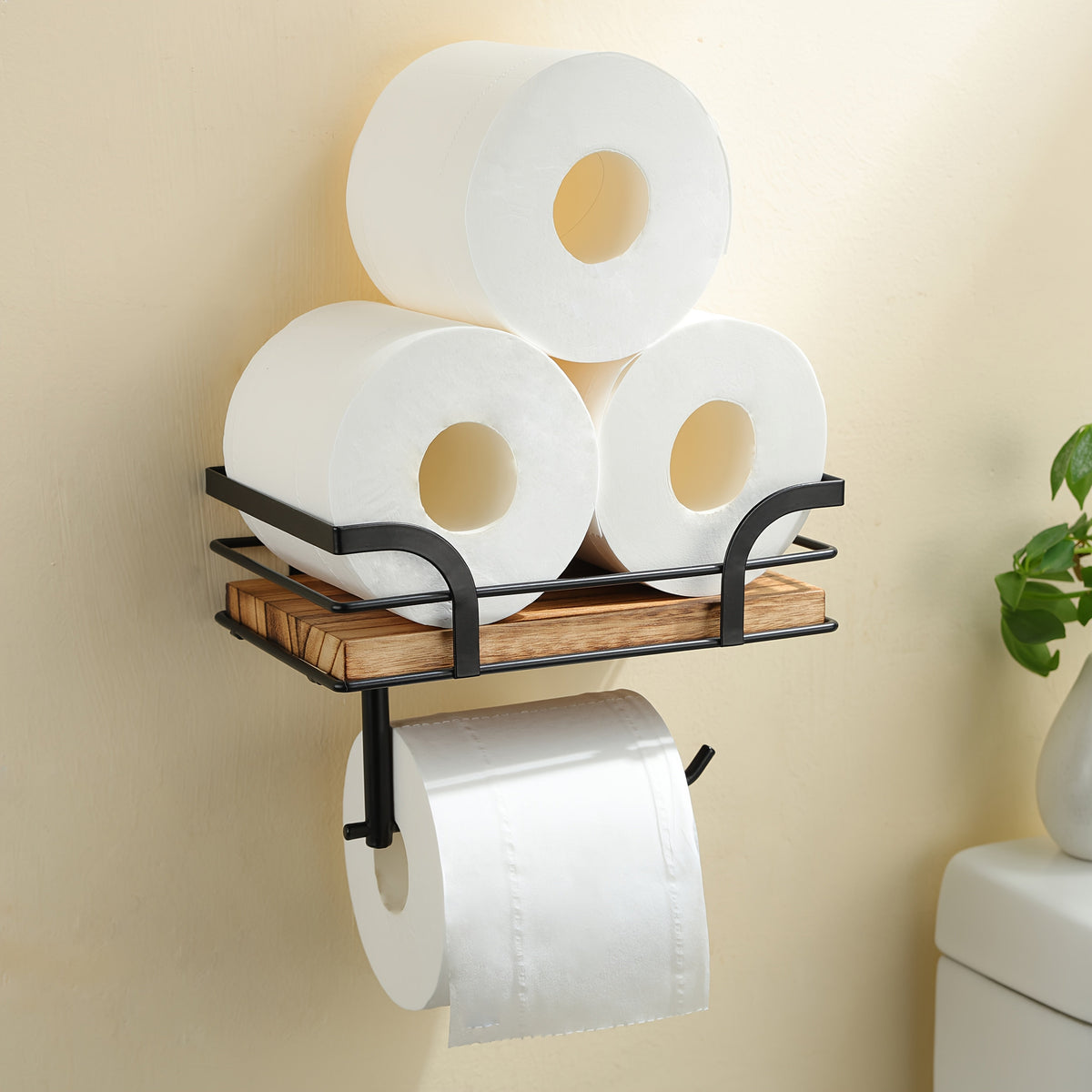 Toiletrolhouder Met Houten Opbergplank Voor Stijlvolle Badkamerorganisatie