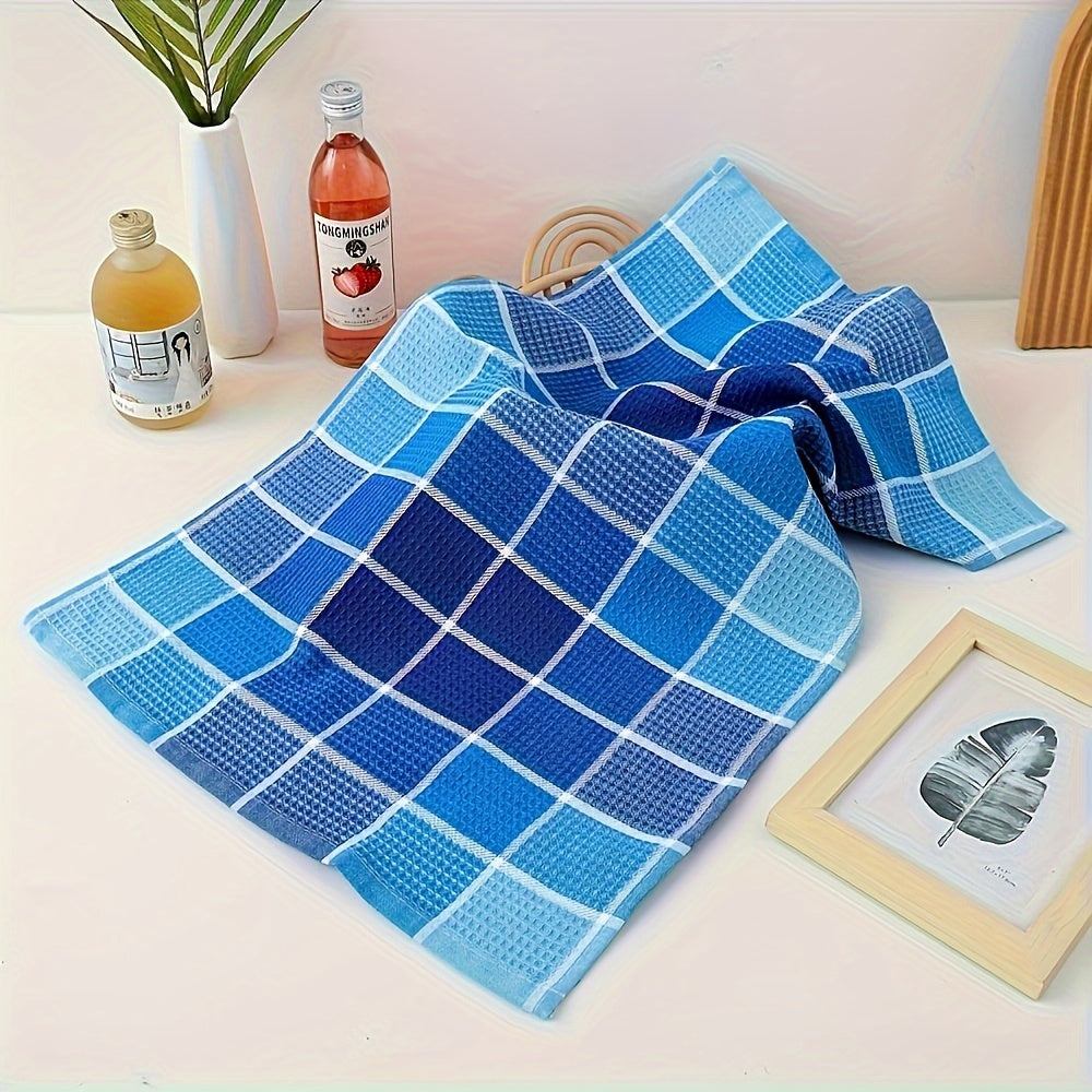 ColorGrid Wafeldoekenset – 8 Stuks Super Absorberende Katoenen Keukenhanddoeken met Geruit Patroon