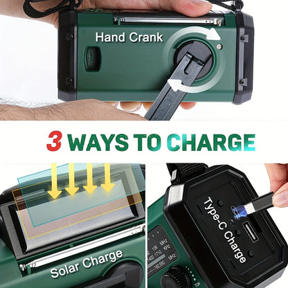 10000mAh Solar‑Aangedreven Noodradio met Handcrank voor Outdoor Survival en Noodgevallen