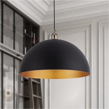 Industriële koepelkroonluchter – zwart-gouden hanglamp van gietijzer met lange snoer voor keuken, hal en bar
