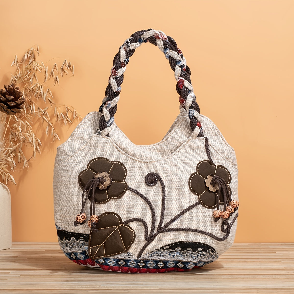 Boheemse Handgemaakte Handtas – Decoratieve Bloem Tote