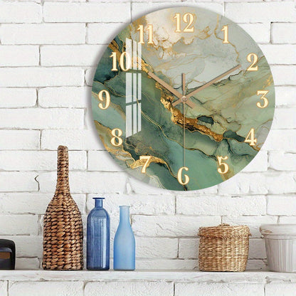 Stille Houten Wandklok Met Marmerlook Voor Moderne Interieurs