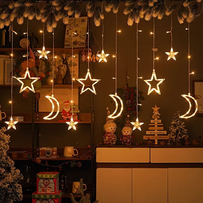 LED lichtslinger – sterren & maan decoratie met 8 knippermodi, warm wit en meerkleurig, batterij-aangedreven voor feestelijke sfeer