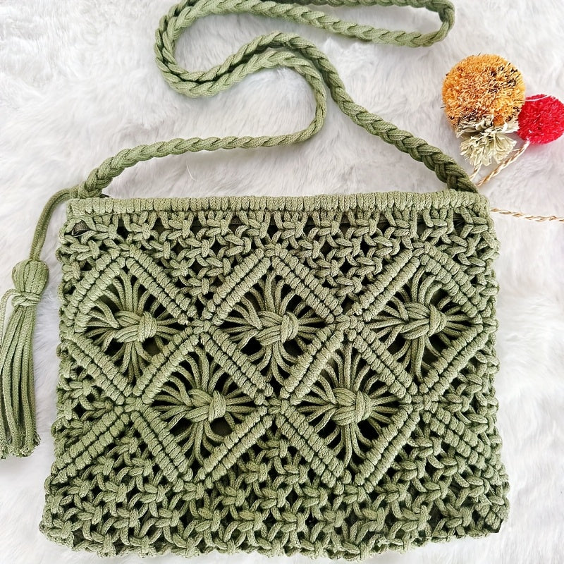 Boho Handgeweven Schoudertas – Zomerse Geometrische Tote
