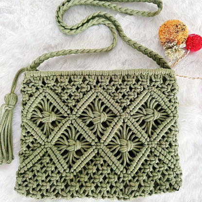 Boho Handgeweven Schoudertas – Zomerse Geometrische Tote