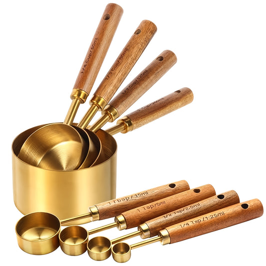 Meten met Klasse – 8-Delige Maatset van RVS & Acaciahout