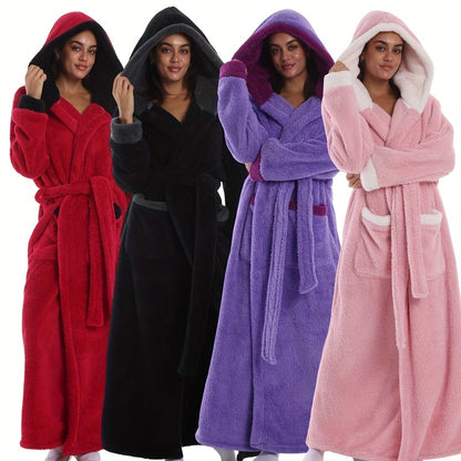 Extra Lange Unisex Badjas met Capuchon van Pluche Fleece voor Thuis en Reizen