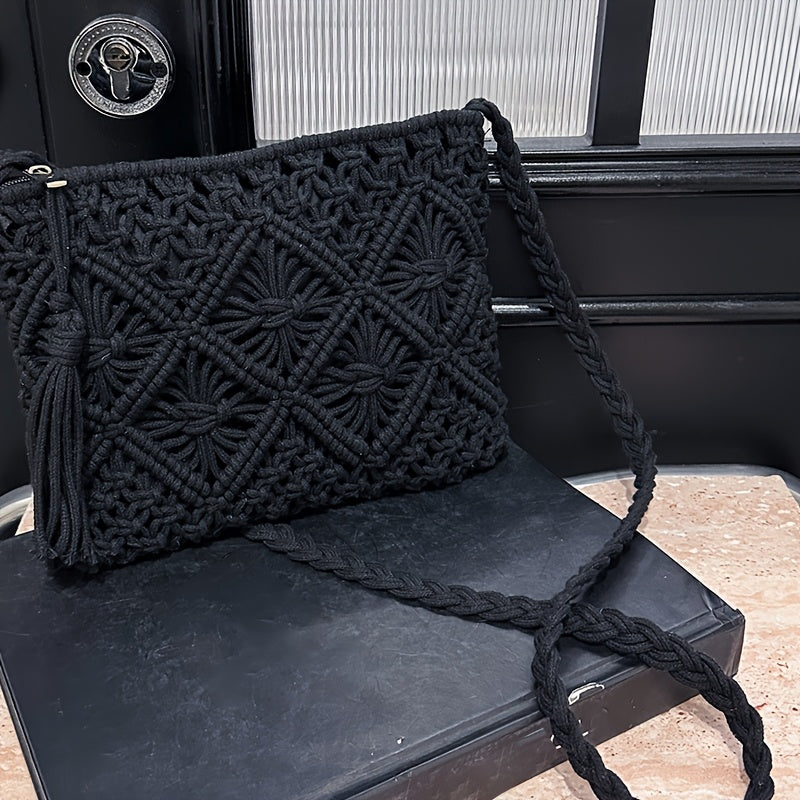 Boho Handgeweven Schoudertas – Zomerse Geometrische Tote