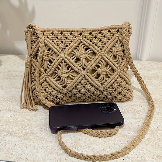 Boho Handgeweven Schoudertas – Zomerse Geometrische Tote