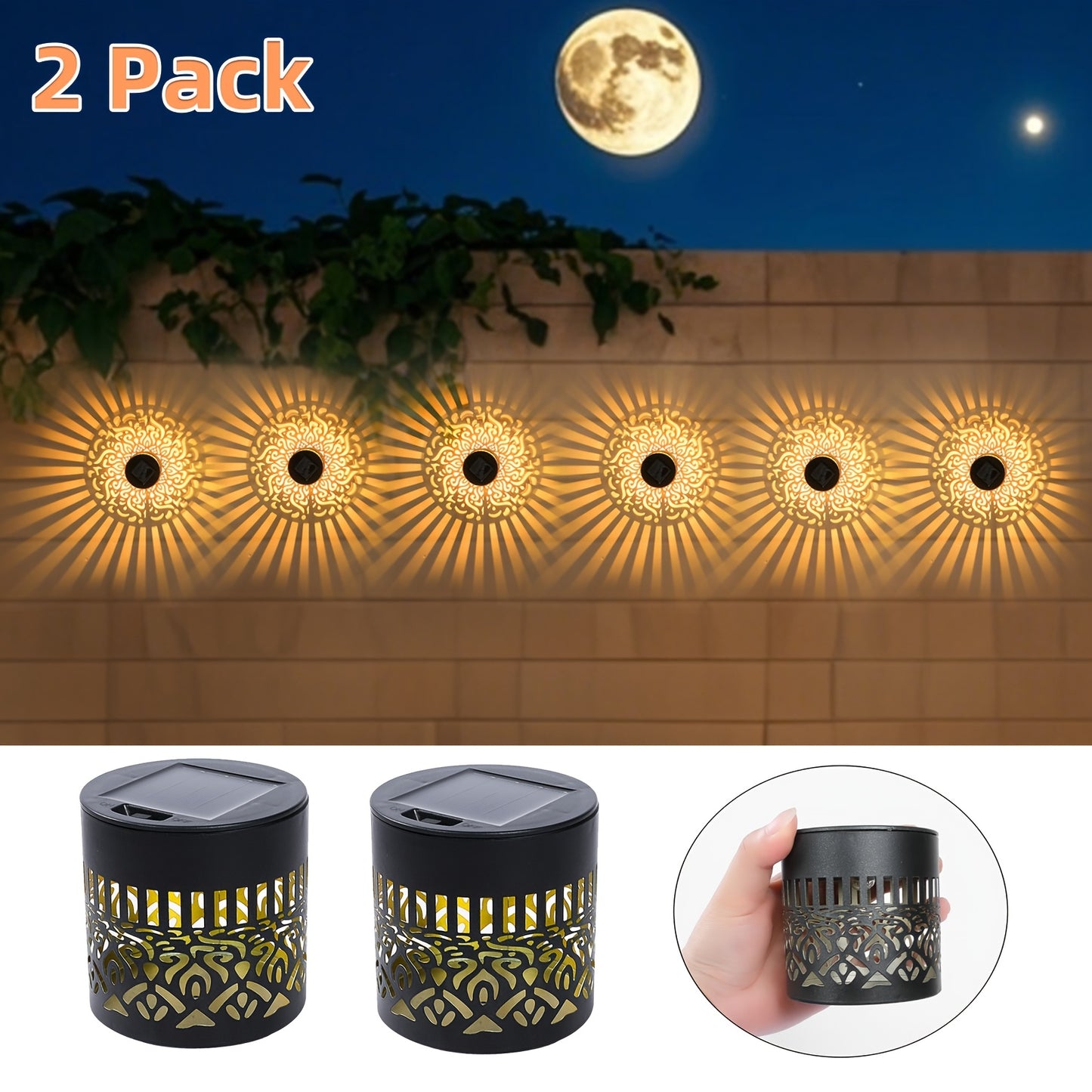 Solar Buitenlampen 2stuks voor Tuin & Hek – Metalen Design, Zonne-energie, Decoratieve Wandlampen