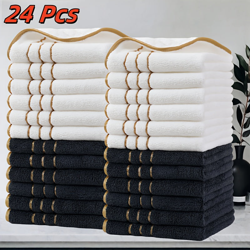 GoldStripe Microvezelset – 24 Vierkante Vintage Handdoeken met Gouden Strepen voor Badkamer en Keuken