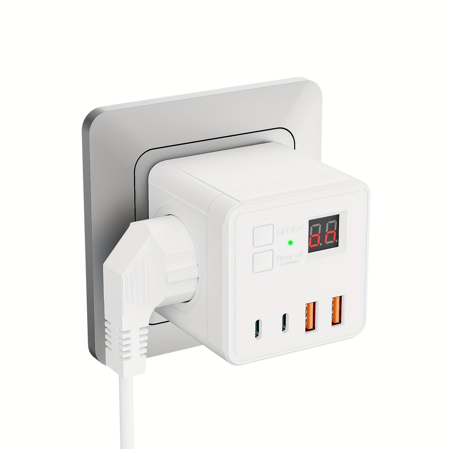 7-in-1 Multi-Socket Cube – 3 AC Stopcontacten, 2 USB, 2 Type-C, Timerfunctie