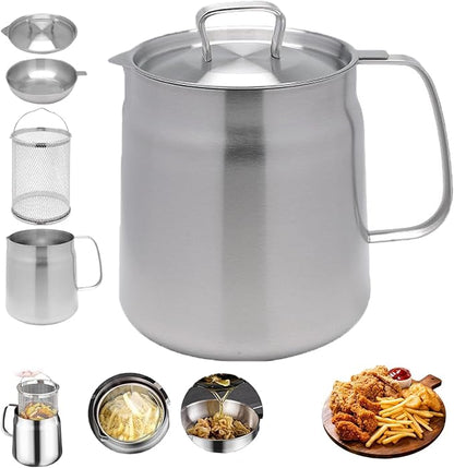 3-in-1 RVS Frituurpan met Oliefilter en Frituurmand – 2 Liter