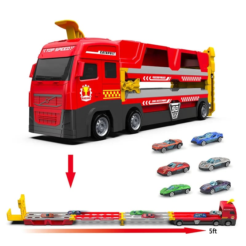 Speelgoed Vrachtwagen met Uitschuifbare Racebaan en 6 Auto's