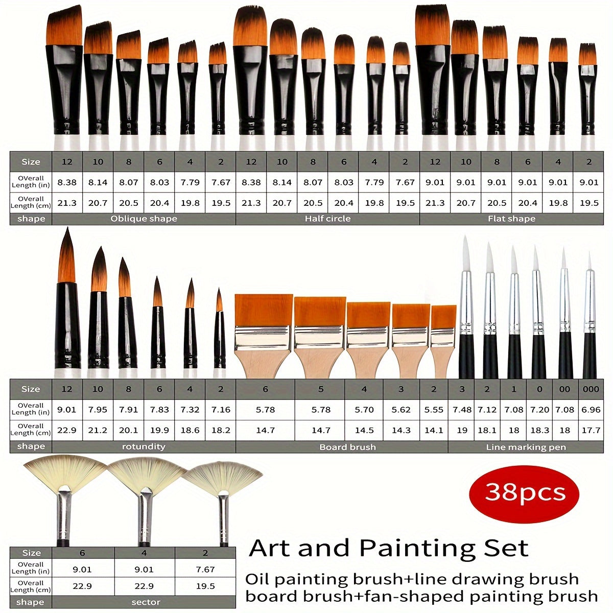 Professionele verfkwastenset – 38 stuks nylon penselen voor acryl, aquarel en olieverf