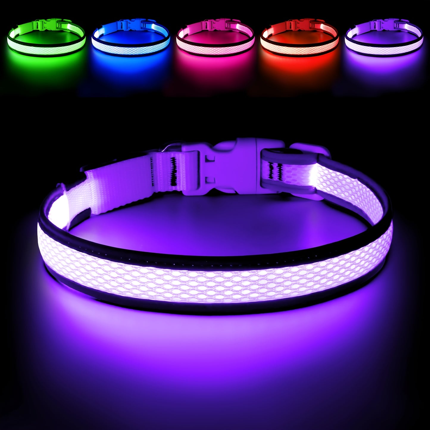 USB LED Hondenhalsband – Oplaadbaar & Verstelbaar met 6 Kleuren Licht voor Nachtelijke Veiligheid