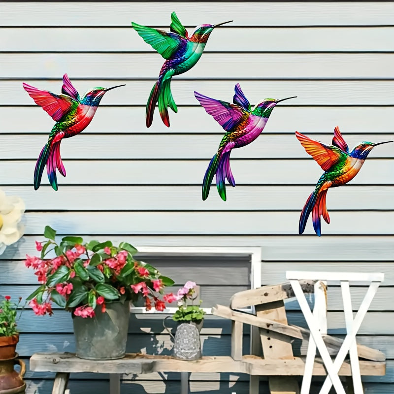 Kolibrie Wanddecoratie – 4 Stuks Metalen Set voor Binnen & Buiten