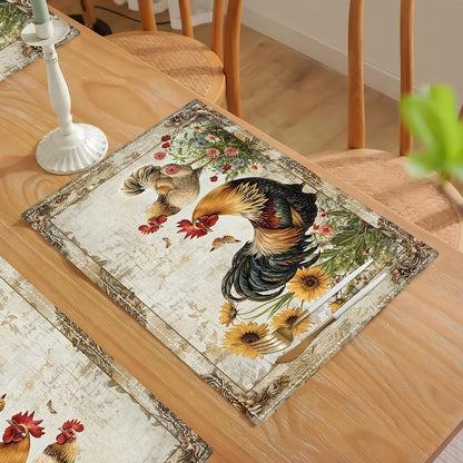 Boerderij Placemats Set – Kippen & Bloemen – Wasbaar