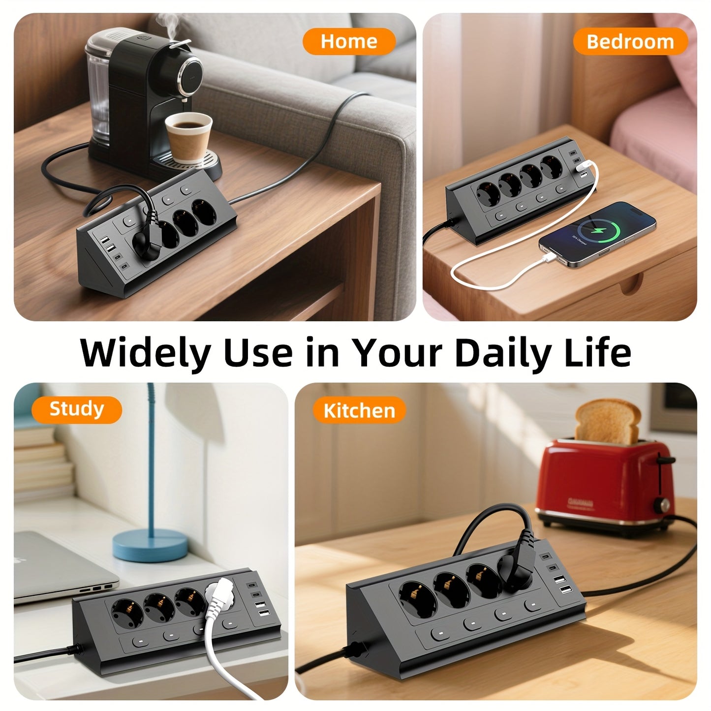 8‑in‑1 EU Stekkerdoos met USB & Type‑C