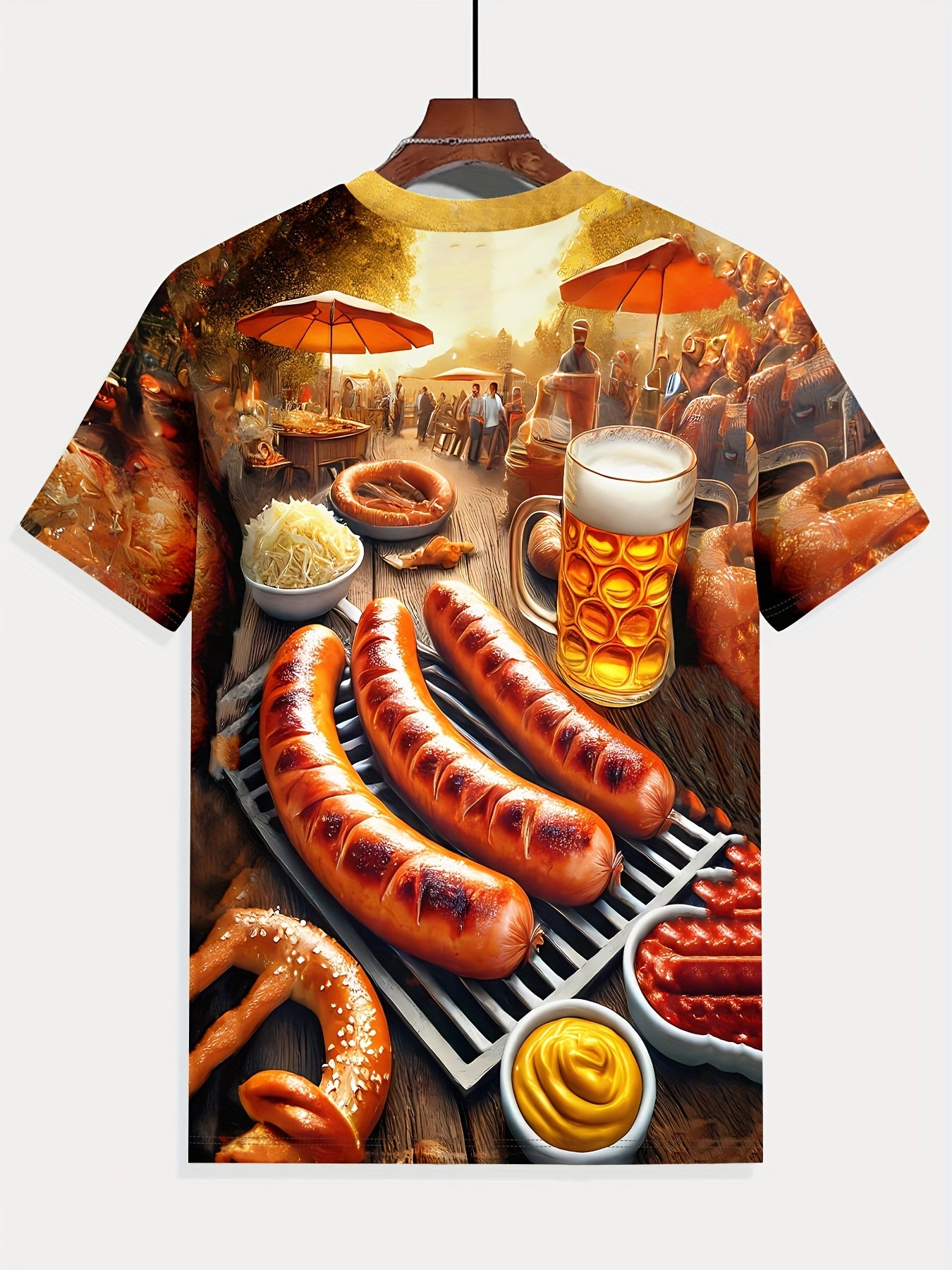Heren 3D‑Bedrukt Polyester T‑Shirt met BBQ‑Scène