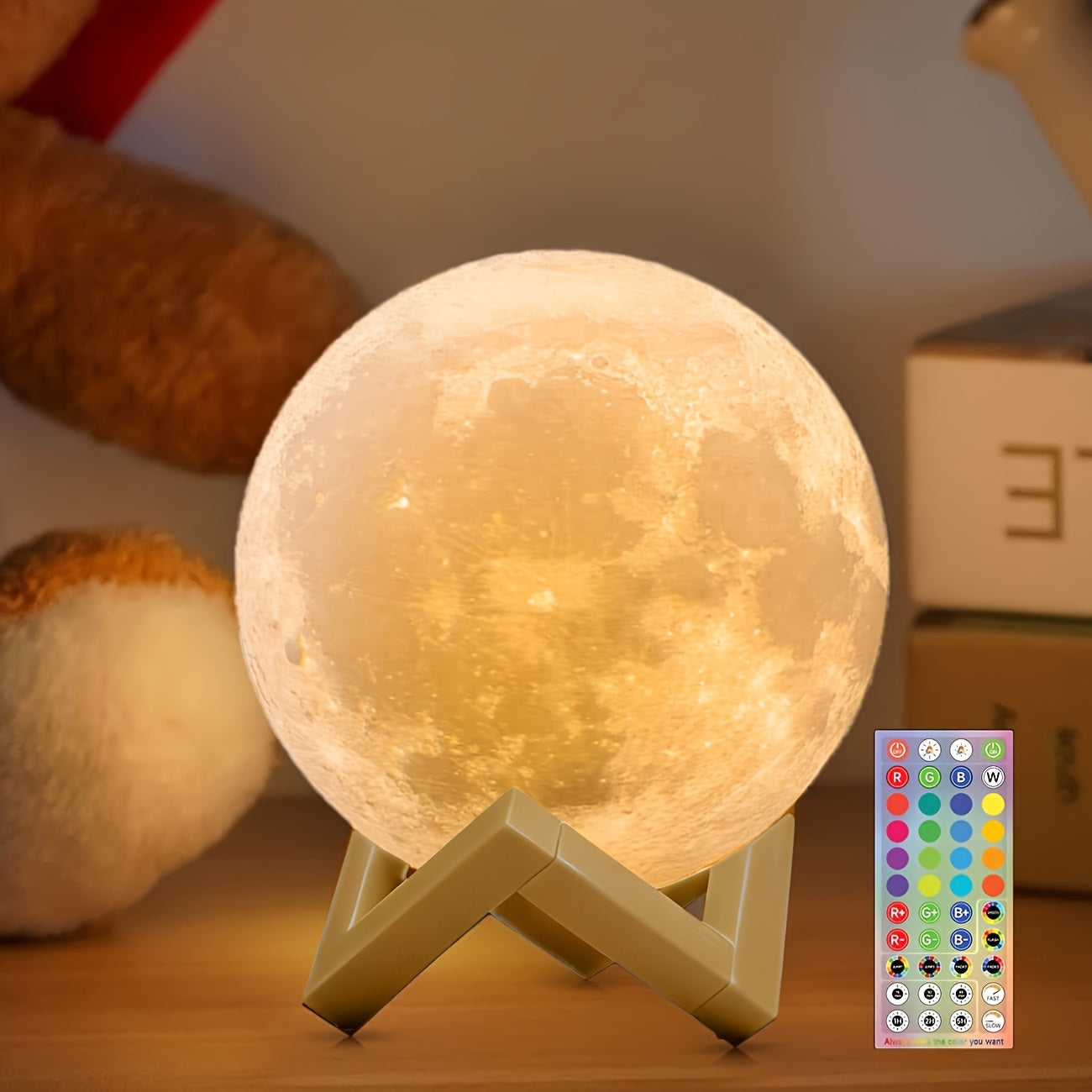 Houten Maanlamp met Kleurenlicht en Timerfunctie
