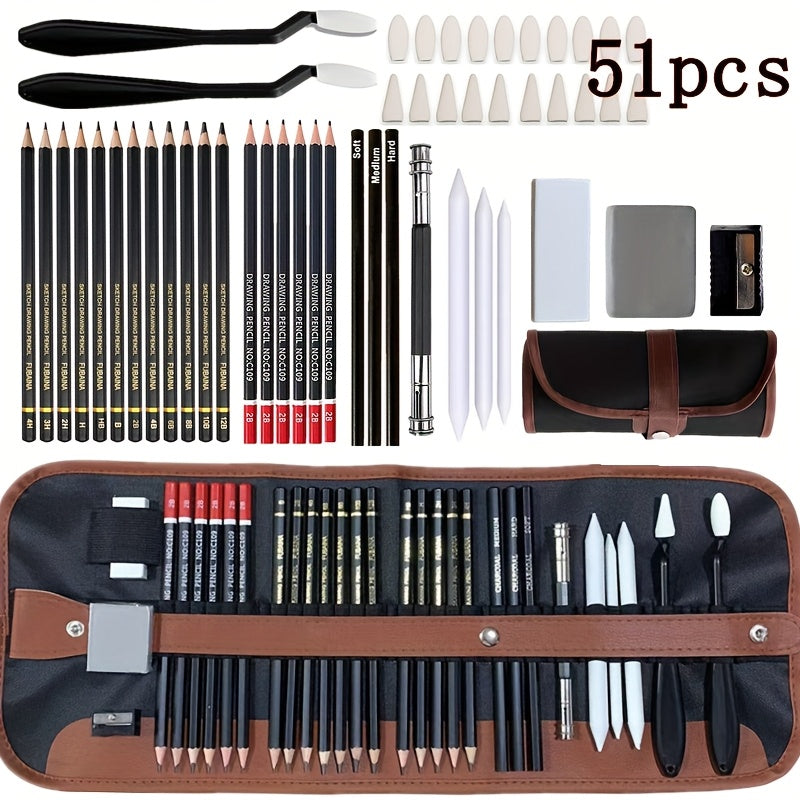 XREN Teken- & Schetspotloodset – 51-delig voor Kunstenaars & Beginners