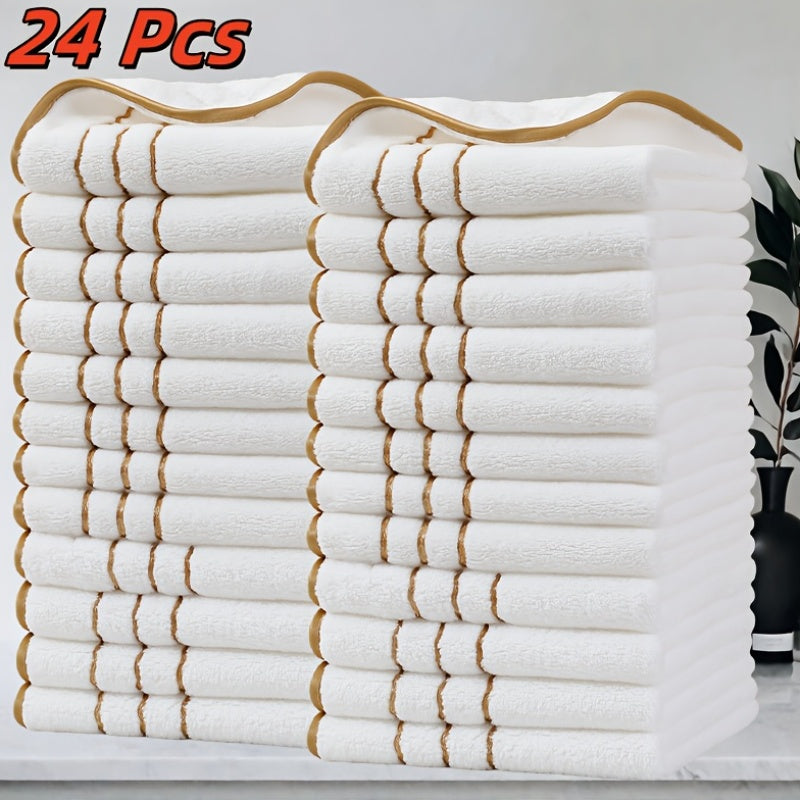 GoldStripe Microvezelset – 24 Vierkante Vintage Handdoeken met Gouden Strepen voor Badkamer en Keuken