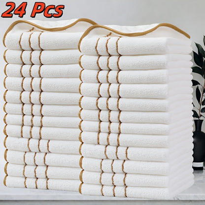 GoldStripe Microvezelset – 24 Vierkante Vintage Handdoeken met Gouden Strepen voor Badkamer en Keuken