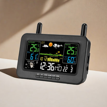 WFV Multifunctionele Atoomklok – Kleurenscherm met Kalender, Weersvoorspelling & USB-oplaadfunctie