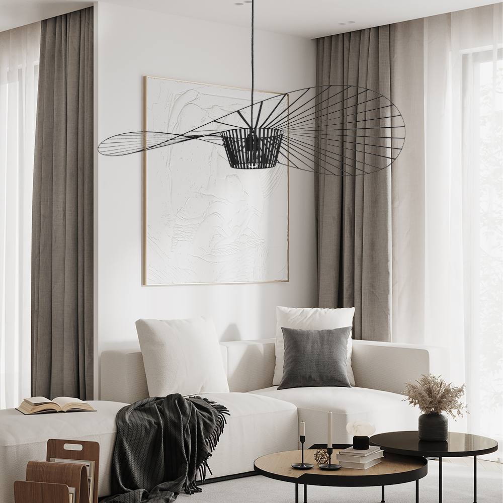 Scandinavische Hanglamp Met Strohoed Design En Open Draadframe