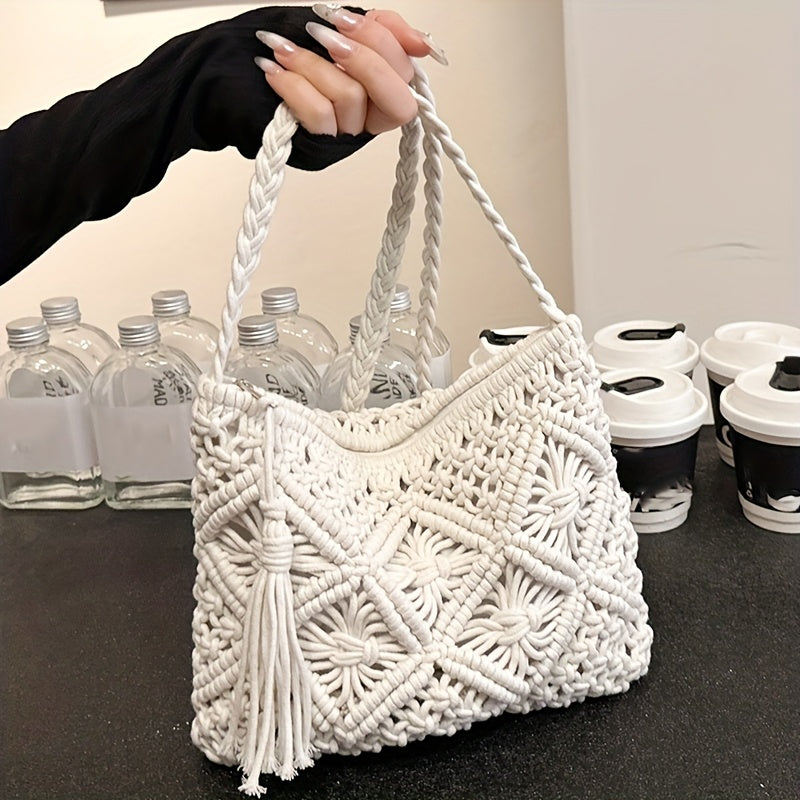 Boho Handgeweven Schoudertas – Zomerse Geometrische Tote