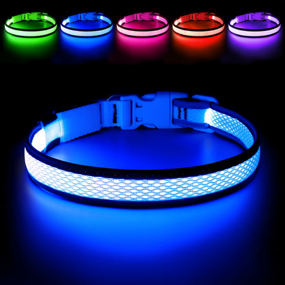 USB LED Hondenhalsband – Oplaadbaar & Verstelbaar met 6 Kleuren Licht voor Nachtelijke Veiligheid