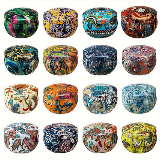 BloomAura Geurkaarsenset – 16-delig in Gouden Blikjes met Bloemendesign