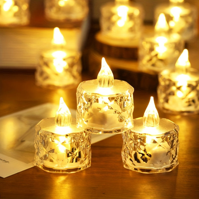 HexaGlow LED Set – 12 Vlamloze Zeshoekige Tafellampen met Glitter